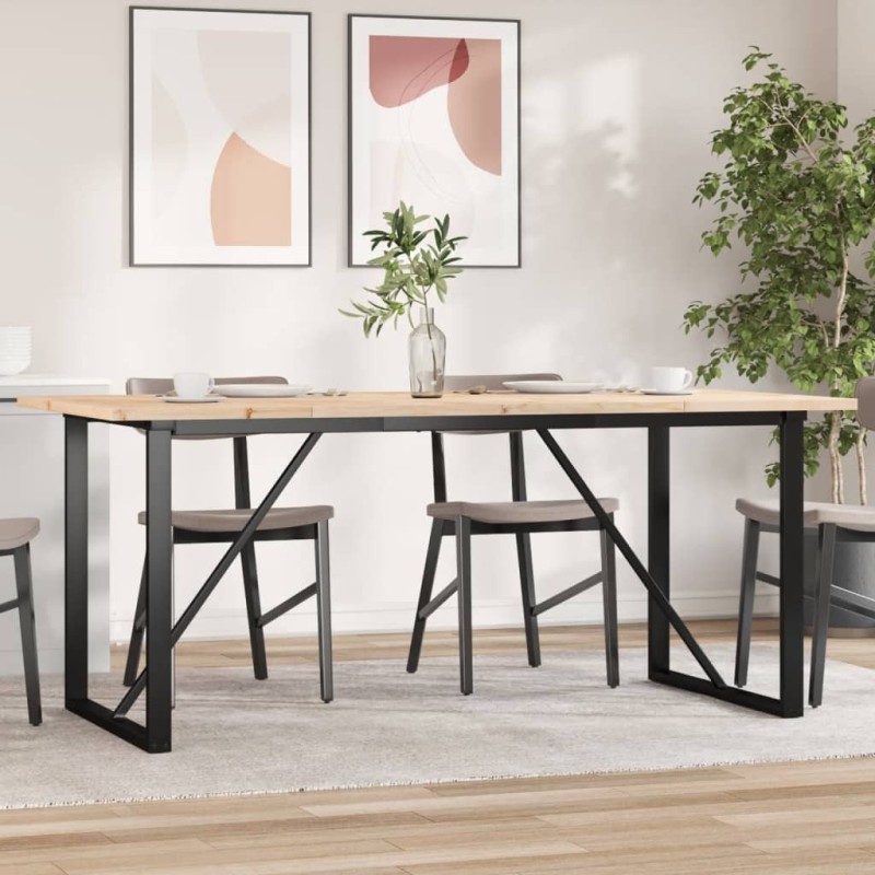 Table à manger cadre en O 180x90x75,5 cm bois pin massif acier Table à manger cadre en O 180x90x75,5 cm bois pin massif acier