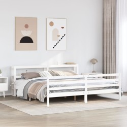 Cadre de lit sans matelas blanc 200x200 cm bois massif de pin 