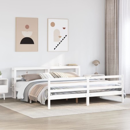 Cadre de lit sans matelas blanc 200x200 cm bois massif de pin 