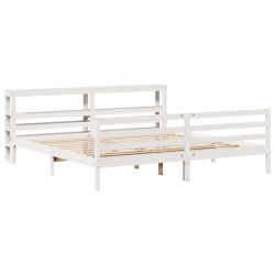 Cadre de lit sans matelas blanc 200x200 cm bois massif de pin 