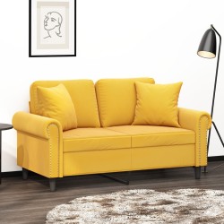 Canapé 2 places oreillers et coussins Jaune clair 120cm Velours 