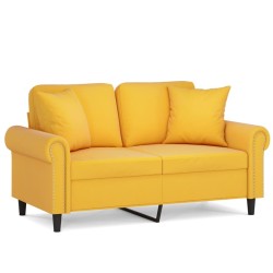Canapé 2 places oreillers et coussins Jaune clair 120cm Velours 