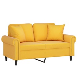Canapé 2 places oreillers et coussins Jaune clair 120cm Velours 