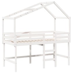 Lit superposé avec échelle et toit sans matelas blanc 80x200 cm 
