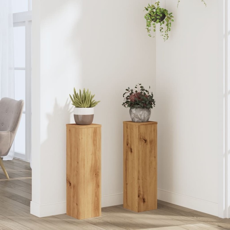 Supports pour plantes 2 pcs chêne artisanal bois d'ingénierie Supports pour plantes 2 pcs chêne artisanal bois d'ingénierie