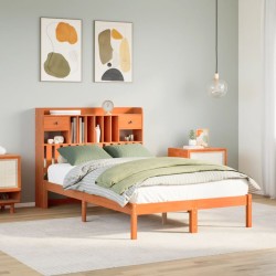 Lit bibliothèque sans matelas cire marron 120x190cm pin massif 