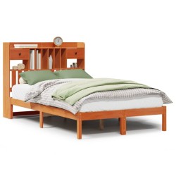 Lit bibliothèque sans matelas cire marron 120x190cm pin massif 