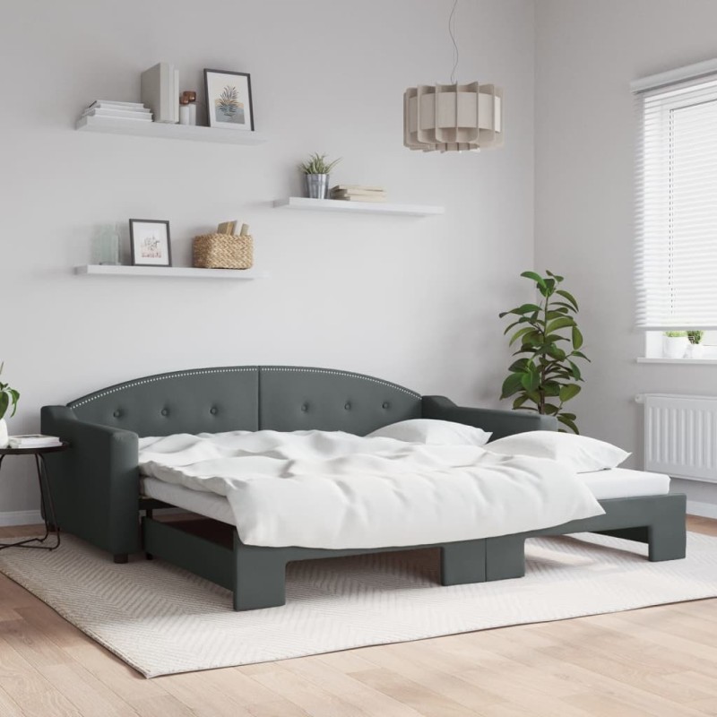 Lit de jour avec gigogne sans matelas gris foncé 100x200 cm 
