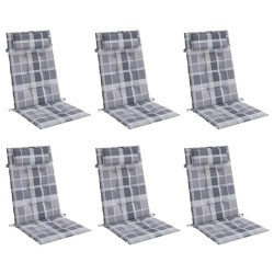 Coussins de chaise à dossier haut lot de 6 carreaux gris 