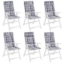Coussins de chaise à dossier haut lot de 6 carreaux gris 