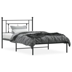 Cadre de lit métal sans matelas avec tête de lit noir 107x203cm 