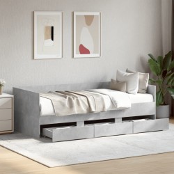 Lit de jour avec tiroirs sans matelas gris béton 100x200 cm 