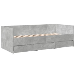 Lit de jour avec tiroirs sans matelas gris béton 100x200 cm 