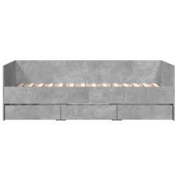 Lit de jour avec tiroirs sans matelas gris béton 100x200 cm 
