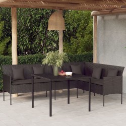 Canapé de jardin en forme de L et coussins noir résine tressée 