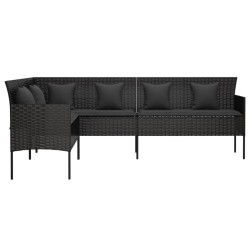 Canapé de jardin en forme de L et coussins noir résine tressée 