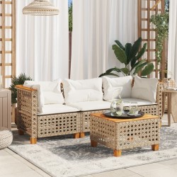 Canapé de jardin avec coussins 3 places beige résine tressée 