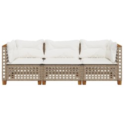 Canapé de jardin avec coussins 3 places beige résine tressée 