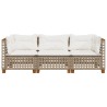 Canapé de jardin avec coussins 3 places beige résine tressée 