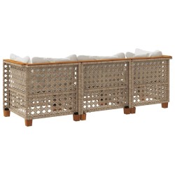 Canapé de jardin avec coussins 3 places beige résine tressée 