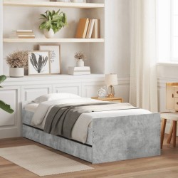 Cadre de lit avec tiroirs sans matelas gris béton 100x200 cm 