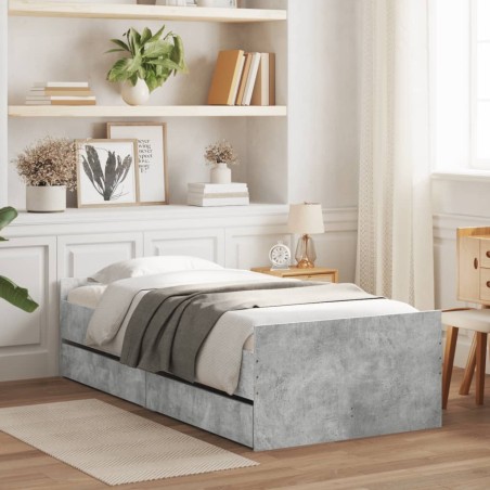 Cadre de lit avec tiroirs sans matelas gris béton 100x200 cm 