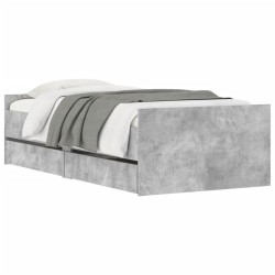 Cadre de lit avec tiroirs sans matelas gris béton 100x200 cm 