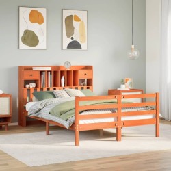 Lit bibliothèque sans matelas cire marron 150x200 cm pin massif 