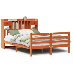 Lit bibliothèque sans matelas cire marron 150x200 cm pin massif 
