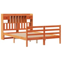 Lit bibliothèque sans matelas cire marron 150x200 cm pin massif 