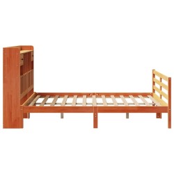 Lit bibliothèque sans matelas cire marron 150x200 cm pin massif 