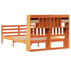 Lit bibliothèque sans matelas cire marron 150x200 cm pin massif 