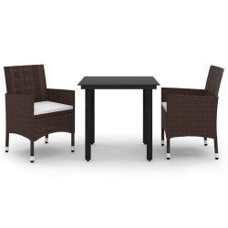Ensemble à manger de jardin coussins 3 pcs Résine tressée Verre 