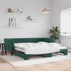 Lit de jour avec gigogne sans matelas vert foncé 100x200 cm 