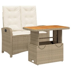 Ensemble à manger de jardin et coussins 2 pcs beige poly rotin 