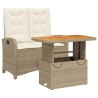 Ensemble à manger de jardin et coussins 2 pcs beige poly rotin 