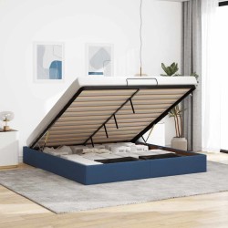Cadre de lit ottoman sans matelas bleu 200x200 cm tissu 