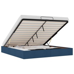 Cadre de lit ottoman sans matelas bleu 200x200 cm tissu 