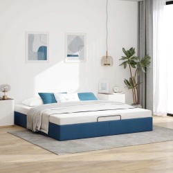 Cadre de lit ottoman sans matelas bleu 200x200 cm tissu 