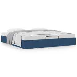 Cadre de lit ottoman sans matelas bleu 200x200 cm tissu 