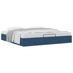 Cadre de lit ottoman sans matelas bleu 200x200 cm tissu 