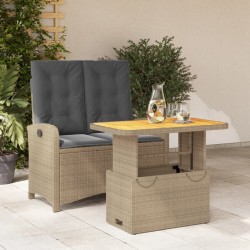 Ensemble à manger de jardin et coussins 2 pcs beige poly rotin 