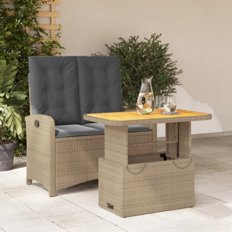 Ensemble à manger de jardin et coussins 2 pcs beige poly rotin 