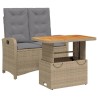 Ensemble à manger de jardin et coussins 2 pcs beige poly rotin 