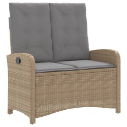 Ensemble à manger de jardin et coussins 2 pcs beige poly rotin 