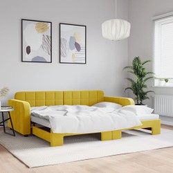 Lit de jour avec lit gigogne jaune 90x200 cm velours 