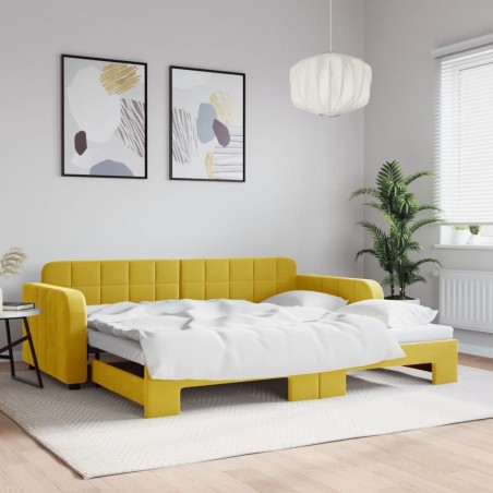Lit de jour avec lit gigogne jaune 90x200 cm velours 