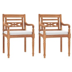 Chaises Batavia lot de 2 avec coussins Bois de teck solide 