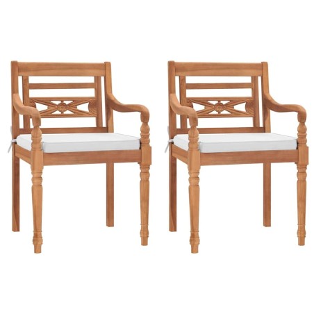 Chaises Batavia lot de 2 avec coussins Bois de teck solide 