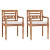 Chaises Batavia lot de 2 avec coussins Bois de teck solide 